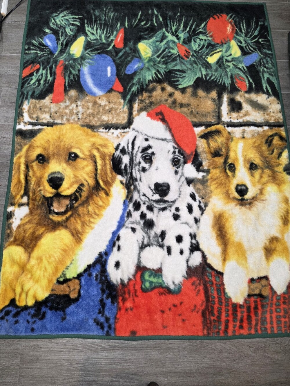 Stocking Puppies Holiday Plush Fleece Throw By Artist Vanderdasson 48 X 64